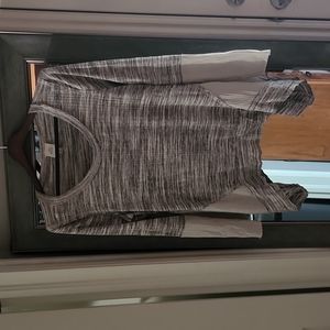 Knox Rose (patchwork-style) sweater, beige and gray with silver accents, size XL